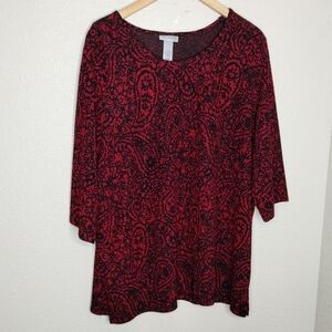 Catherines Red Black Paisley Print Top Plus Size 1X